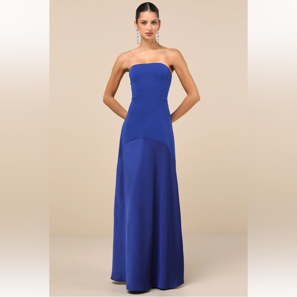 Lulus royal blue strapless a-line maxi dress